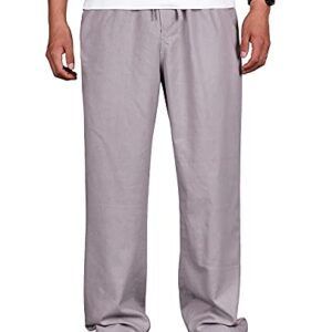 Men's Drawstring Loose Linen Beach Pants Lightweight Elastic Waist Yoga Lounge Cotton Trousers Pajamas (Grey, Large)