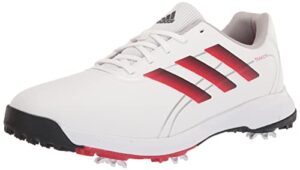 adidas men's traxion lite max wide golf shoes, footwear white/core black/vivid red, 12.5