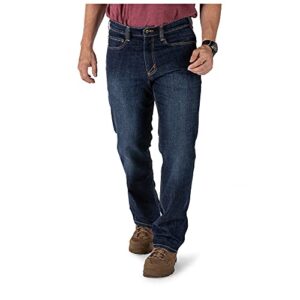 5.11 tactical men's defender-flex straight jeans, mechanical stretch fabric, classic pockets, style 74477, stone wash indigo, 32w x 34l