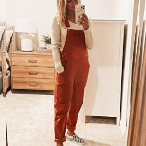 Women's Casual Adjustable Denim Bib Overalls Jeans Pants Fashion Loose Overall Jumpsuits Brown Size X-Large