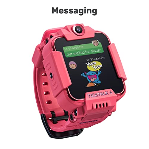 TickTalk 4 Kids Smartwatch with Power Base Bundle (Pink Watch on T-Mobile's Network)