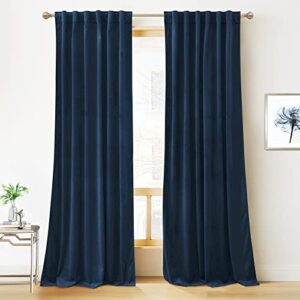 ryb home blue velvet curtains 84 inches- blackout curtains for living room, thermal insulated noise reducing panels soft luxury window decor for kids bedroom, navy blue, w52 x l84 inches, 2 panels