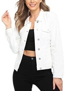 miss moly women's denim jackets long sleeve casual soft white jean jacket m