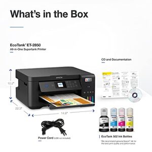 Epson EcoTank ET-2850 Wireless Color All-in-One Cartridge-Free Supertank Printer with Scan, Copy and Auto 2-Sided Printing - Black, Medium