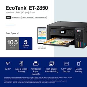 Epson EcoTank ET-2850 Wireless Color All-in-One Cartridge-Free Supertank Printer with Scan, Copy and Auto 2-Sided Printing - Black, Medium