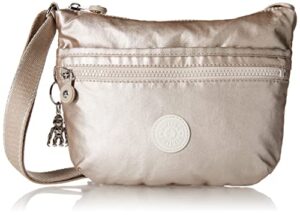 kipling womens womenÂ’s arto small bag, lightweight everyday purse, casual nylon shoulder crossbody bag, metallic glow, 9.75 l x 8.25 h 1.25 d us