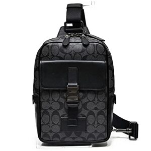 coach track pack fashion daypack in signature canvas leather (charcoal/black)
