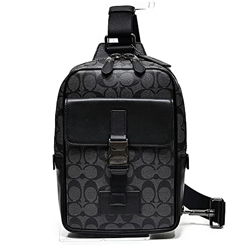 COACH Track Pack Fashion Daypack In Signature Canvas Leather (Charcoal/Black)