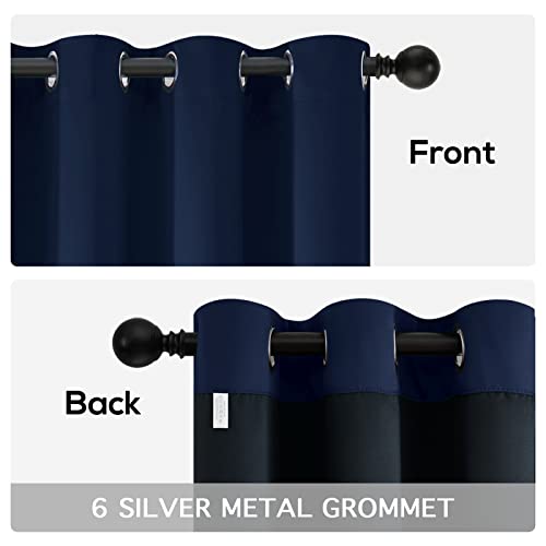 Yakamok Navy Blue Curtains 100% Blackout Curtains for Bedroom - Grommet Thermal Insulated Full Room Darkening Block Out Curtains with Black Liner for Bedroom, Set of 2 Panels, W42 x L63 Inch