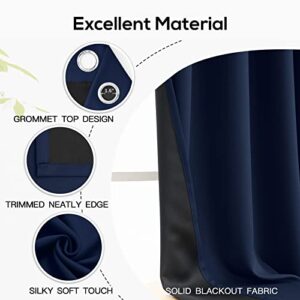 Yakamok Navy Blue Curtains 100% Blackout Curtains for Bedroom - Grommet Thermal Insulated Full Room Darkening Block Out Curtains with Black Liner for Bedroom, Set of 2 Panels, W42 x L63 Inch