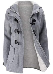 jiangwu womens fashion horn button fleece thicken coat with hood winter warm jacket (large, light-gray)