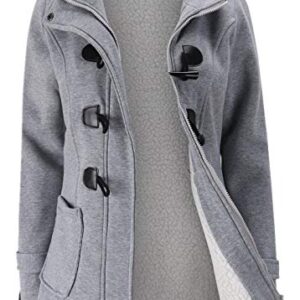 JiangWu Womens Fashion Horn Button Fleece Thicken Coat with Hood Winter Warm Jacket (Large, Light-gray)