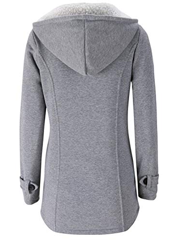 JiangWu Womens Fashion Horn Button Fleece Thicken Coat with Hood Winter Warm Jacket (Large, Light-gray)