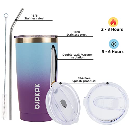 BJPKPK 20 oz Stainless Steel Vacuum Insulated Tumblers with Lids and Straw Reusable Travel Water Mug Double Wall Coffee Cup for Women/Men,Ocean Dream