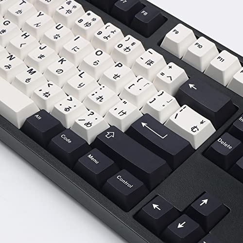 Japanese Keycaps 138 Keys Black White Keycap Cherry Profile Dye-Sub PBT Minimalist Compatible with GH60 / GK64 / GK61 / 68/87/104 Keyboard