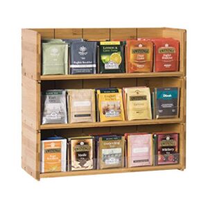 bamboo-tea-bag-organizer-storage-box-3-tier-stackable-holder tea bag box natural wood wall mount tea chests with acrylic for tea bags office kitchen cabinet pantry