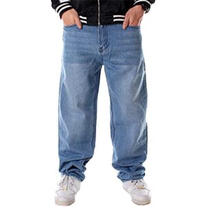 enllerviid men's relaxed fit classic jeans - loose fashion baggy comfort plain hip hop denim pants 022-30