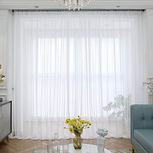 ABCHOME White Sheer Curtains 84 Inches Long 2 Panels,Rod Pocket Voile Semi Sheer Window Curtains for Kitchen, Bedroom and Living Room(White, 52 W x 84 L)