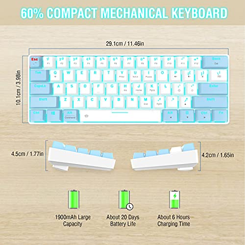 EDJO Bluetooth Mechanical Keyboard 60%, Wireless/Wired Red Switches Mechanical Gaming Keyboard with Backlit, Ultra-Compact 60 Percent Computer Keyboard for Windows, Mac OS