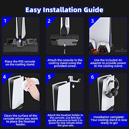 NexiGo PS5 Accessories Vertical Stand with Headset Holder and AC Adapter, for PS5 Disc & Digital Editions Dual Controllers Charger, 3 Levels Adjustable Fans Speed, 10 Game Rack Organizer, Black