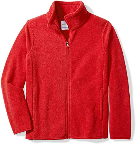 Amazon Essentials Boys' Polar Fleece Full-Zip Mock Jacket, Red, Medium