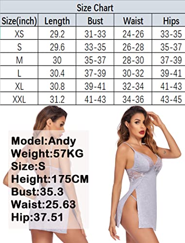 Avidlove Women Lingerie Lace Chemise Sleepwear Babydoll Teddy Lingerie Nightgown Grey