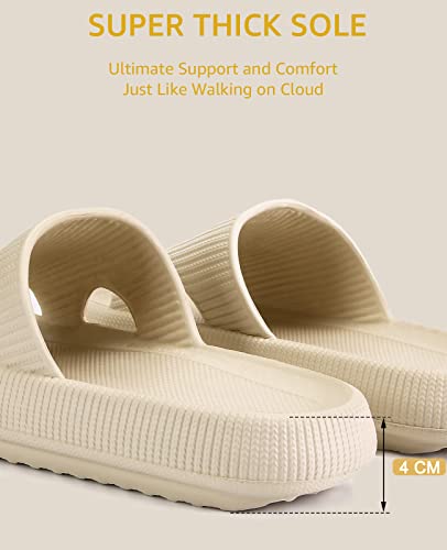 miscloder Cloud Slippers for Women and Men Pillow Slippers Non-Slip Shower Slides Bathroom Sandals | Super Comfy | Cushion Thick Sole (Tan, 36/37, size 6.5)