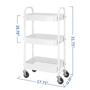 Simple Trending 3-Tier Heavy Duty Metal Utility Rolling Storage Cart with Lockable Wheels, White