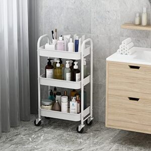 Simple Trending 3-Tier Heavy Duty Metal Utility Rolling Storage Cart with Lockable Wheels, White