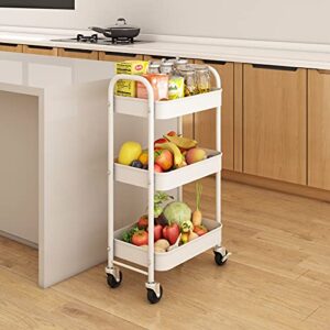 Simple Trending 3-Tier Heavy Duty Metal Utility Rolling Storage Cart with Lockable Wheels, White