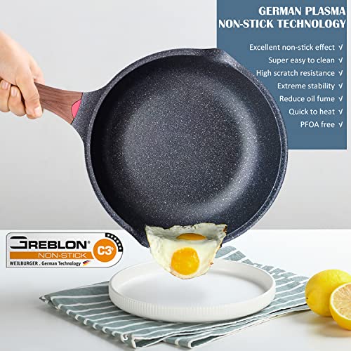 Vinchef Nonstick Deep Frying Pan Skillet with Lid, 11in/5Qt Saute Pan, German 3C+ Ceramic Coating Technology, Heat Indicator, Induction Compatible