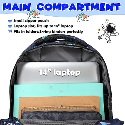 BLUEFAIRY Space Backpack for Boys Kids Elementary School Bags Middle School Primary School Bookbags Lightweight Sturdy Durable Spaceman Gifts Age 5-9 Mochilas Para Niño…