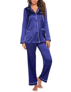 ekouaer pajama set for women sleepwear long sleeve sleepwear set winter silky pajamas for women, small