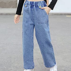 LittleXin Kids Girls' Casual Wide Leg Denim Pants Elastic Waist Jeans Age 4-14 Years(BE,8-9 Years)