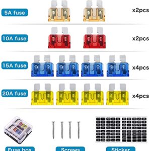 6 Way Fuse Block,12V Blade Fuse 6 Circuit ATC/ATO Waterproof Fuse Box Holder with LED Indicator Waterpoof Cover for 12V/24V Automotive Truck Boat Marine RV Van Vehicle