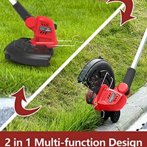 PowerSmart 20V Li-Ion Cordless String Trimmer, One Battery-Auto Feed Thread Trimmer, 12 INCH Cutting Diameter, Height Adjustable Cordless Edger Trimmer Included A Fast Charger and Two Battery