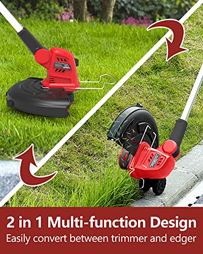 PowerSmart 20V Li-Ion Cordless String Trimmer, One Battery-Auto Feed Thread Trimmer, 12 INCH Cutting Diameter, Height Adjustable Cordless Edger Trimmer Included A Fast Charger and Two Battery