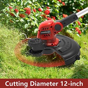 PowerSmart 20V Li-Ion Cordless String Trimmer, One Battery-Auto Feed Thread Trimmer, 12 INCH Cutting Diameter, Height Adjustable Cordless Edger Trimmer Included A Fast Charger and Two Battery