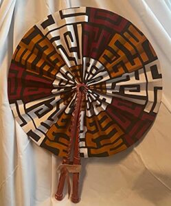 african print handheld leather folding fan (white, black, brown)