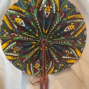 African Print Handheld Leather Folding Fan (White, Black, Brown)