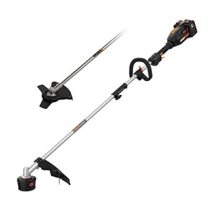worx wg186 40v nitro power share cordless attachment-capable driveshare 15" string trimmer with wa0221 40v nitro driveshare 10" universal brush cutter attachment