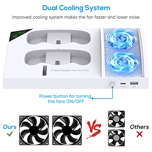 Charging Stand for Xbox Series S Console,Powerful Cooling Fan Dual Wireless Controller Charger Station Dock with 2 x 1400mAh Rechargeable Batteries Packs,Headset Holder for Xbox Series S,White