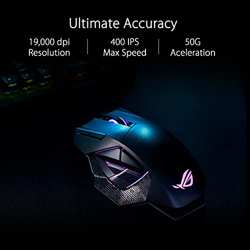 ASUS ROG Spatha X Wireless Gaming Mouse (Magnetic Charging Stand, 12 Programmable Buttons, 19,000 DPI, Push-fit Hot Swap Switch Sockets, ROG Micro Switches&Paracord and Aura RGB lighting),Black