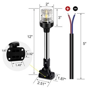 Obcursco 12 Inches Led Anchor Navigation Lights, White Fold Down Boat Stern Light, 3 NM Visibility Marine All Round Lights for Pontoon and Fishing Boats