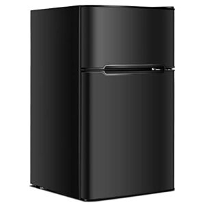 kotek mini fridge with freezer, 3.2 cu.ft compact refrigerator with reversible 2 doors, 7 level adjustable thermostat & removable shelves, small refrigerator for bedroom/office/dorm/apartment (black)