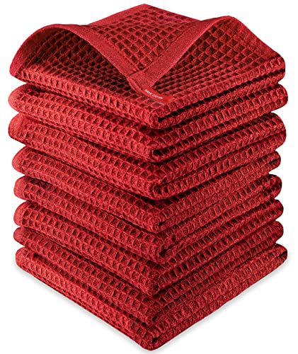 ORMYSA 100% Cotton Red Waffle Weave Dish Cloths for Washing Dishes - Pack of 8, 12"x12" Dishcloths for Kitchen, Fast-Absorbing, Quick-Dry, Super Soft Dish Rags