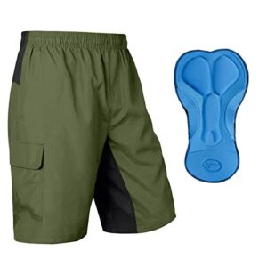 baleaf men's mountain bike shorts loose-fit bicycle shorts, cycling 3d padded gel mtb biking lightweight spf 50+ armygreen size xl