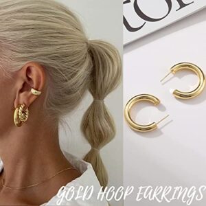 Gold Hoop Earrings Set for Women, 6 Pairs 14K Gold Plated Lightweight Hypoallergenic Chunky Open Hoops Jewelry for Gift