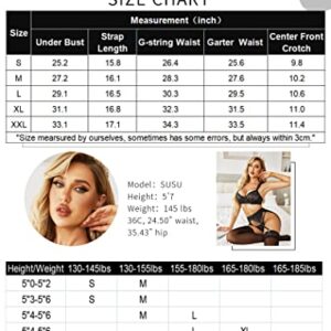 Avidlove Womens Sexy Lingerie Set with Garter Belt 3 Piece Sexy Lace Push Up Lingerie with Underwire Black L