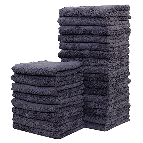 24 Pack Kitchen Dishcloths - Does Not Shed Fluff - No Odor Reusable Dish Towels, Premium Dish cloths, Super Absorbent Coral Fleece Cleaning Cloths, Nonstick Oil Washable Fast Drying (Grey)